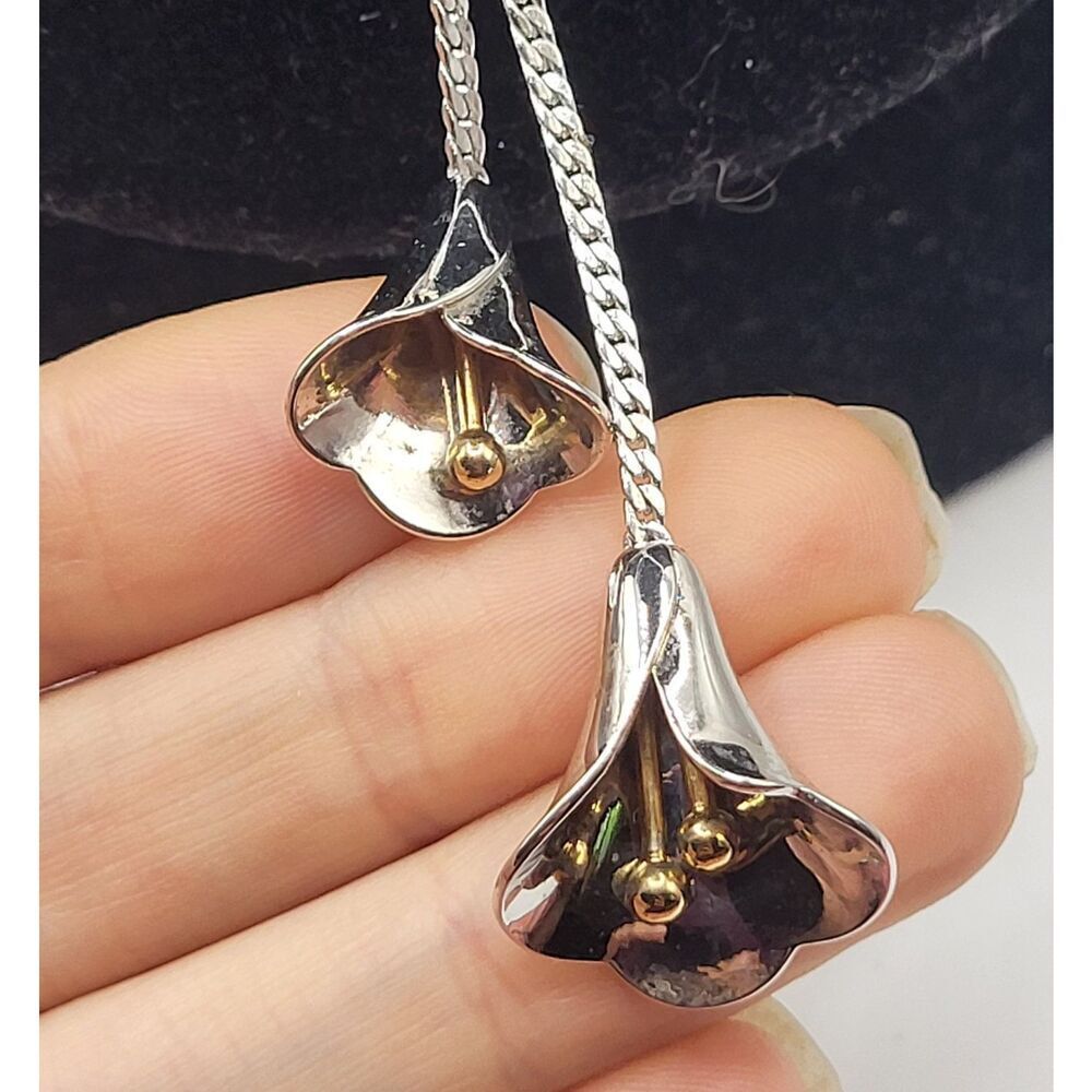 Vintage Avon Calla Lily Lariat Necklace Silver Gold Plating Lariat Style 22in